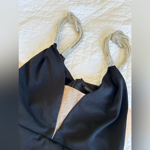 Fashion Nova Black Gala Dress With Rhinestone Straps - Picture 8 of 9